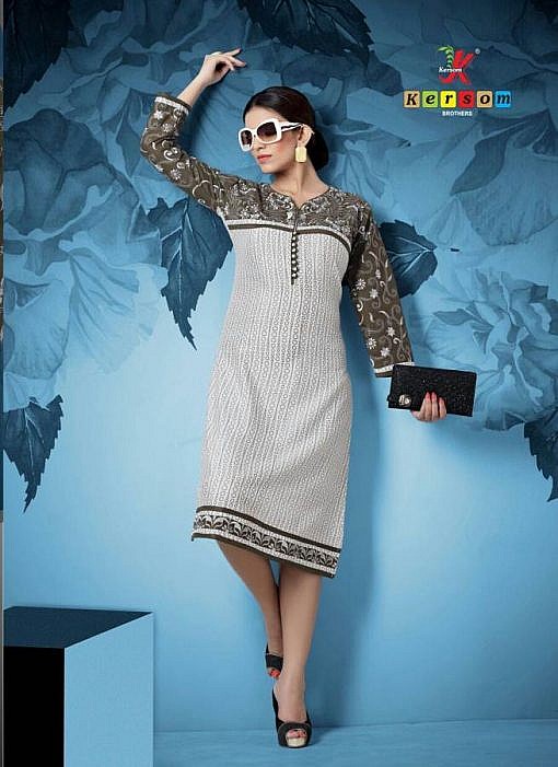 Grey rayon straight kurta with embroidery