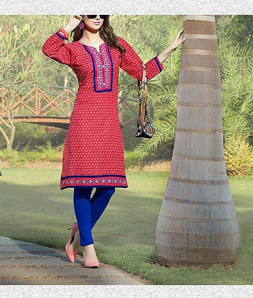 Red fine cotton kurta with embroidery