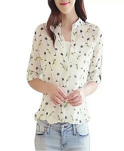 White parrot print button down shirt