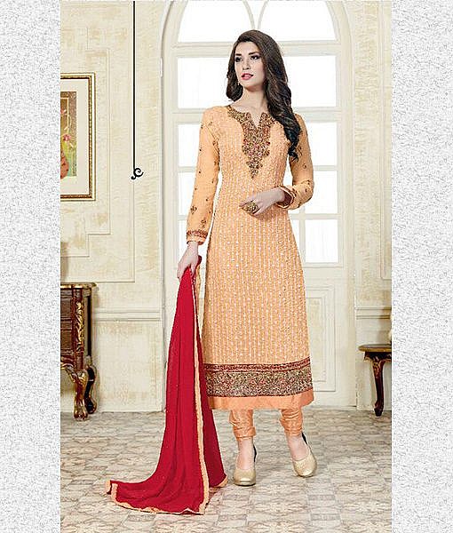 Beige dress material with embroidery 