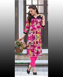 Pink multicolour straight cotton kurta