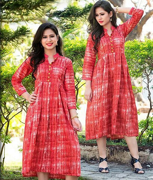 Red rayon printed frock dress 