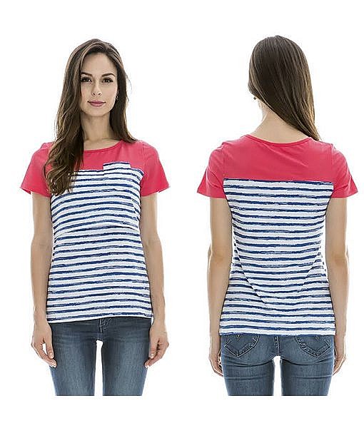 Pink blue strip nursing top breastfeeding top maternity top momiffy.com