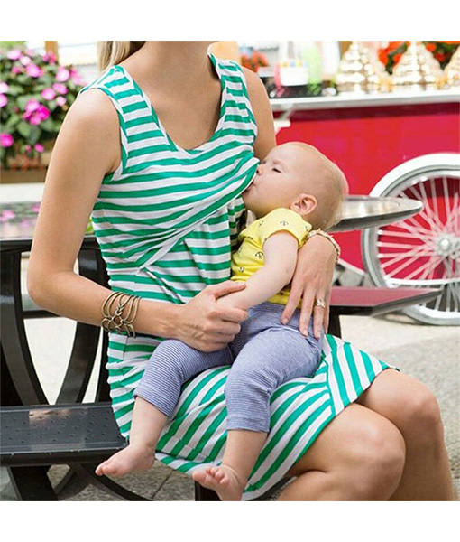 New Trendy Short Sleeves Nursing Dress – Pink & Blue Baby Shop