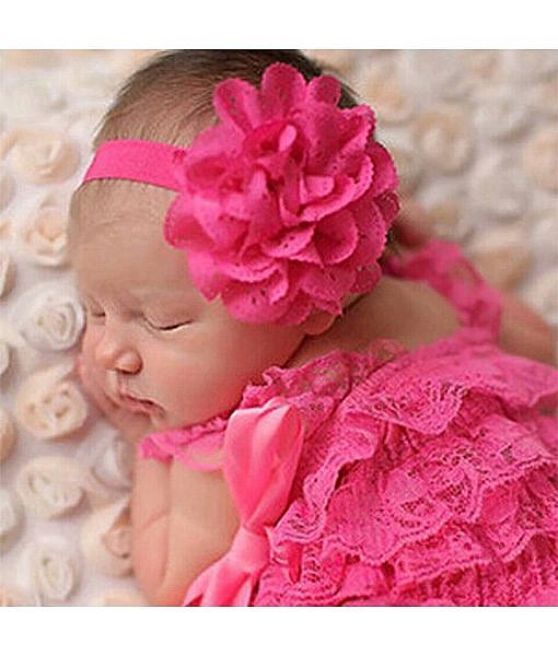 Baby girl Net big flower elastic (Dark pink)