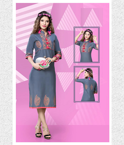 Grey lawn cotton printed kurti