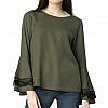 Olive bell sleeves crepe top