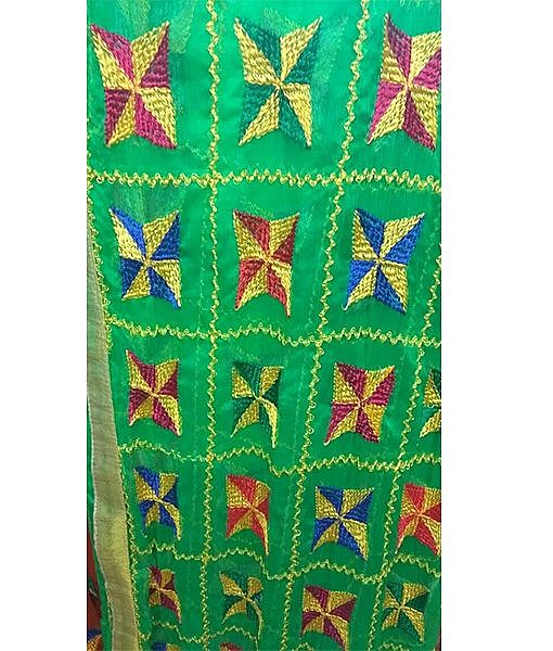 Fulkari dupatta with silk thread embroidery