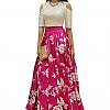 Women pink semi stitched silk lehanga choli.