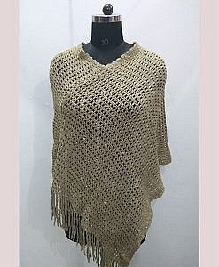 Soft wool poncho with sequence beige