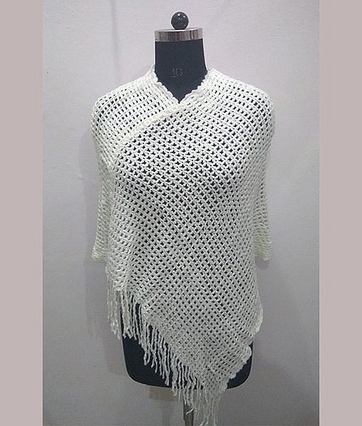 White soft wool poncho with sequence