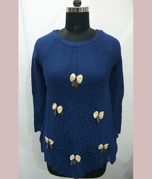 Blue woolen top with bow