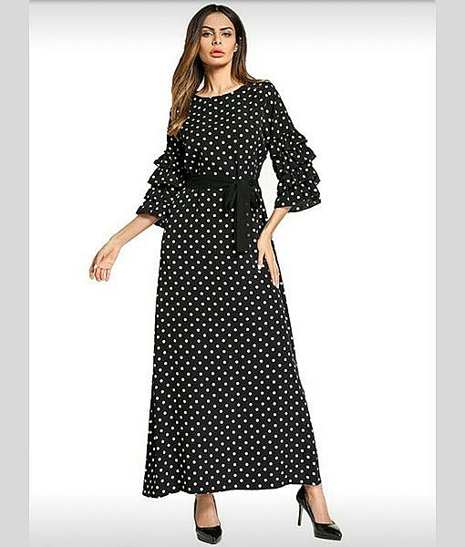 crepe maxi dress with sleeves