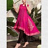 Pink rayon printed kurti with lace