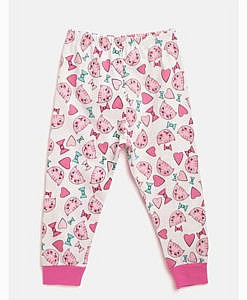 Full sleeves cat print night suit pink