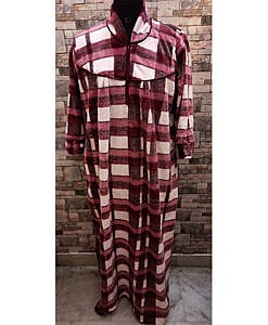 Maroon winter wear warm blanket fabric night gown with zip in front