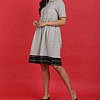 Grey plain cotton kurta dress with striped dobby border