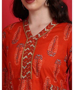 Women cotton orange printed kurti dress