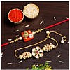 Precious metal designer beaded Kundan stone pearl rakhi pack of 2 (orange)