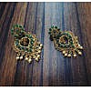 Dark Green flower drop imitation pearl, stones, antique earrings. Party wear wedding wear earrings.