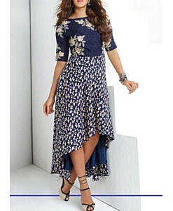 Navy Blue high low embroidered dress