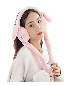 Pink Bunny ear muffs with moving ears