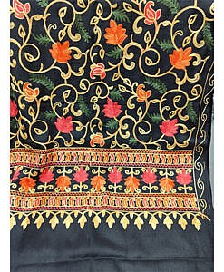 Black winter warm Kashmiri embroidery Shawl