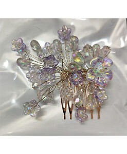 Purple shine crystal flower bunch hair comb