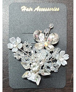 White crystal flower bunch hair clip