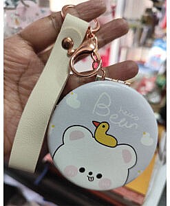 Cute duck round mirror with key chain